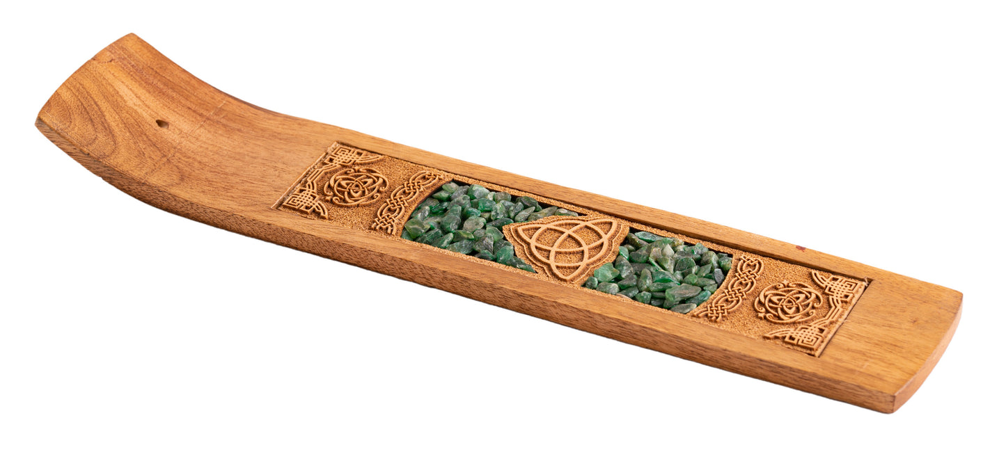 Keltischer Knoten mit Aventurin - Holzhalter für Räucherstäbchen
