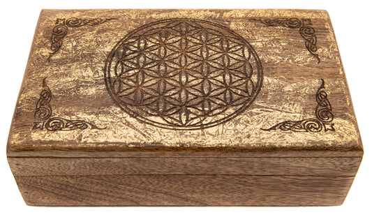 Blume des Lebens Holzbox - Goldverzierung