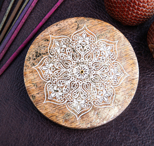 Mandala Räucherstäbchenhalter - rund mit Goldverzierung