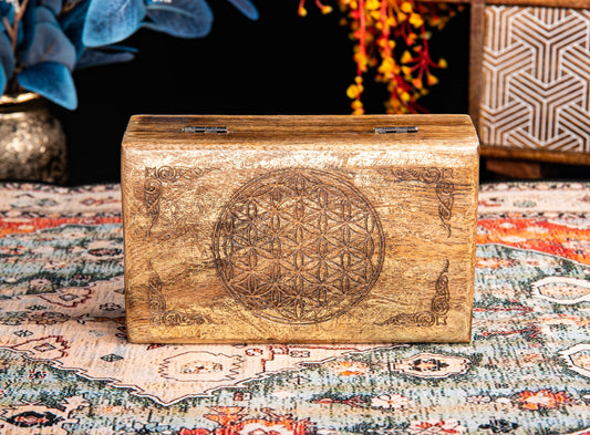 Blume des Lebens Holzbox - Goldverzierung